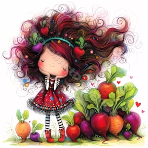 Fille de betterave rouge Clip Art 10 haute résolution aquarelle JPG, journal indésirable, scrapbooking, fabrication de cartes, kit de téléchargement numérique Fantasy original fruits