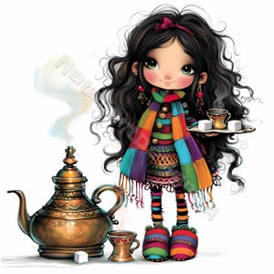 Fille samovar originale Clip Art 10 haute résolution aquarelle JPG indésirable journalisation Scrapbooking Carterie en téléchargement numérique Kit ferme rustique fantastique