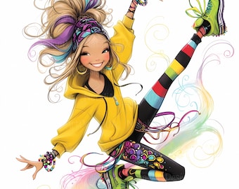 Dancing hip hop girl Clip Art 10 High Res Watercolor JPGs Junk Journaling, Scrapbooking, Card Making, Digital Download Kit, Cool dancer