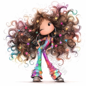 Chica estrella del pop peculiar Clipart 10 JPG de acuarela de alta resolución para diarios basura Scrapbooking Fabricación de tarjetas Descarga digital Cantante caprichosa de fantasía