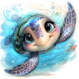 Whimsical turtle Clip art 10 High Res Watercolor JPG Junk Journals Scrapbooking Card Making Digital Download Fantasy animals sea creature