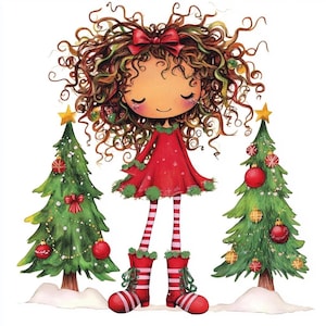 Skurrile Weihnachtsmädchen Clipart 10 hochauflösende JPGs in Aquarellfarben für Junk Journals Scrapbooking Kartenherstellung Digital Download Fantasy