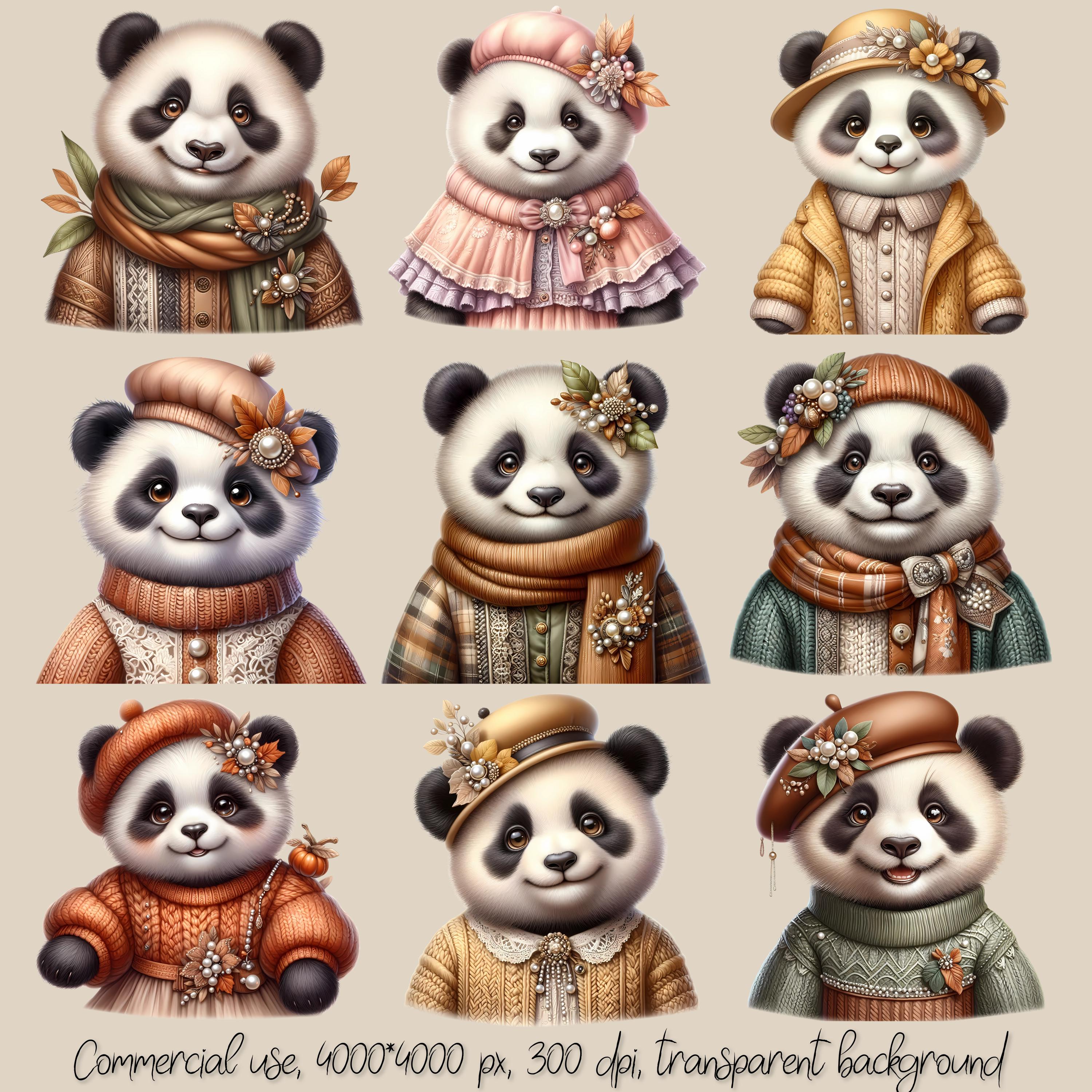 Panda Clipart, Portrait Panda Png, Panda Sublimation Design, Fall ...