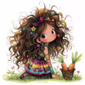 Clip Art 10 haute résolution aquarelle fille carotte JPG indésirable journalisation, scrapbooking, fabrication de cartes Kit de téléchargement numérique Fantasy original fruit