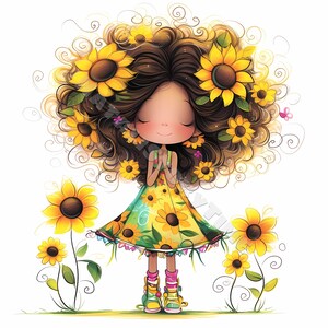 Whimsical Sunflower Girl Clip Art 10 High Res Watercolor Jpgs Junk ...