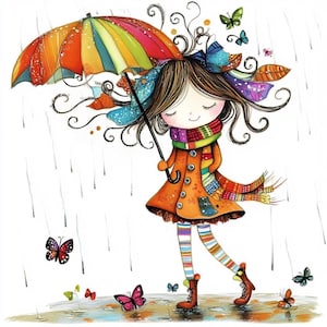 Amoureux de la pluie insolite, 10 fichiers JPG aquarelle haute résolution pour journaux indésirables, scrapbooking, fabrication de cartes, téléchargement numérique, Fantasy girl