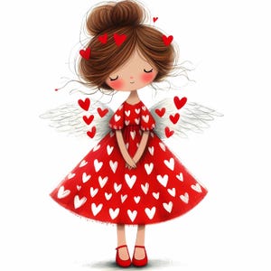 Clipart ragazza di San Valentino 10 JPG ad alta risoluzione ad acquerello per diari spazzatura, scrapbooking, creazione di biglietti, download digitale, clipart di amore fantasy, Cupido