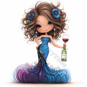 Dame mode originale Clipart 10 haute résolution aquarelle JPG indésirable journaux Scrapbooking Carterie en téléchargement numérique Fantasy lunatique élégant