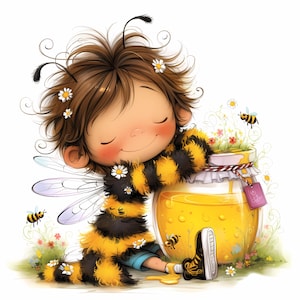 Clip Art de niño abeja caprichoso 10 archivos JPG de acuarela de alta resolución Kit de descarga digital para creación de tarjetas, álbumes de recortes y diarios basura Imágenes prediseñadas de fantasía de miel