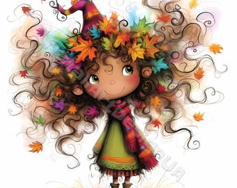 Whimsy Herbst Mädchen Clip Art 10 hochauflösende JPGs Aquarell Junk Journaling Scrapbooking Kartenherstellung Digital Download Kit Fantasy wunderliche Herbst