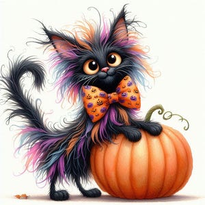 Lunatique chat d'Halloween Clipart 10 fichiers JPG aquarelle haute résolution pour journaux indésirables Scrapbooking Carterie en téléchargement numérique Fantasy original chat