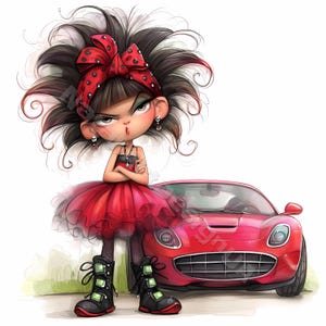 Chica de coche de moda Clipart 10 Alta Resolución Acuarela JPG Revistas basura Scrapbooking Creación de tarjetas Descarga digital Fantasía Caprichoso Coche de lujo