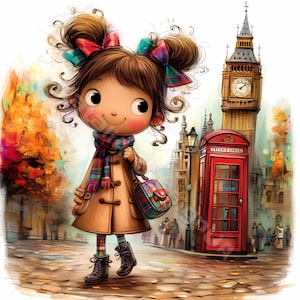 Fille anglaise originale Clip Art 10 haute résolution aquarelle JPG indésirable journalisation, scrapbooking, fabrication de cartes Kit de téléchargement numérique Fantasy art de Londres