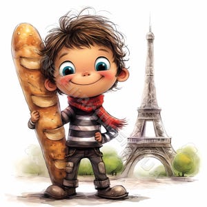 Garçon français original Clip Art 10 haute résolution aquarelle JPG indésirable journalisation, scrapbooking, fabrication de cartes Kit de téléchargement numérique Fantasy art Paris