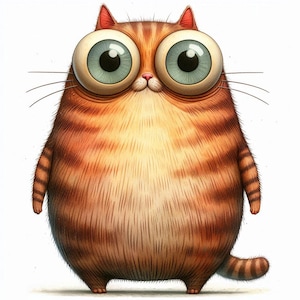 Gato gordo peculiar Clipart 10 JPG de acuarela de alta resolución para diarios basura Scrapbooking Fabricación de tarjetas Descarga digital Gato caprichoso de fantasía Divertido