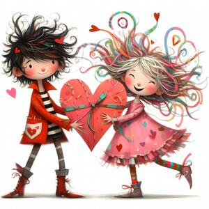 Couple insolite de la Saint-Valentin Clipart 10 JPG aquarelle haute résolution pour journaux indésirables Carte de scrapbooking Téléchargement numérique Fantasy love clipart