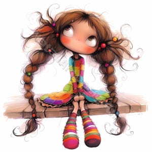 Fille originale sur le toit Clip Art 10 haute résolution aquarelle JPG indésirable journalisation Scrapbooking Carterie en téléchargement numérique Kit ferme rustique fantastique