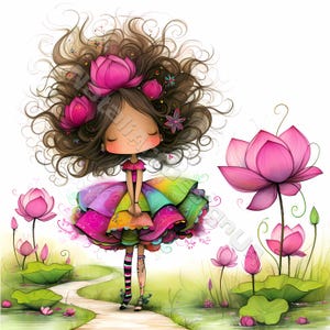 Fille marguerite décalée 10 images haute résolution JPG aquarelles, journalisation indésirable, scrapbooking, fabrication de cartes, kit de téléchargement numérique, fantaisie original