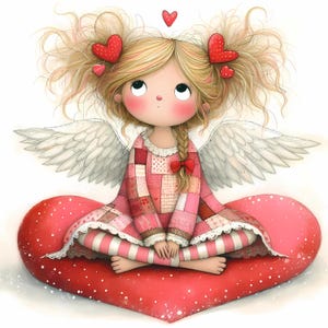 Skurrile Valentinstag Mädchen Clipart 10 hochauflösende Aquarell JPGs für Junk Journals Scrapbooking Kartenherstellung Digital Download Fantasy Liebe Clipart
