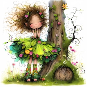 Fée de la forêt Clip Art 10 JPG aquarelle haute résolution, journalisation indésirable, scrapbooking fabrication de cartes Kit de téléchargement numérique Fantasy conte de fées lunatique