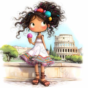 Fille italienne originale Clip Art 10 haute résolution aquarelle JPG indésirable journalisation, scrapbooking, fabrication de cartes en téléchargement numérique Kit Fantasy Rome clipart