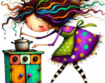 Quirky cooking Clipart 10 High Res Watercolor JPG for Junk Journals Scrapbooking Card Making Digital Download Fantasy Whimsical