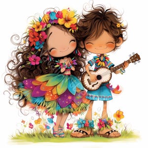 Couple hawaïen Clip Art 10 haute résolution aquarelle JPG, journal indésirable, scrapbooking, fabrication de cartes en téléchargement numérique Fantasy clipart été