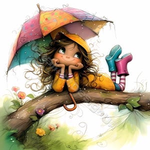 Regen Stiefel Mädchen Clip Art 10 hochauflösende hochauflösende Aquarell JPGs Junk Journaling Scrapbooking Kartenherstellung Digitaler Download Kit Fantasy Gemütlicher Regen Kunst
