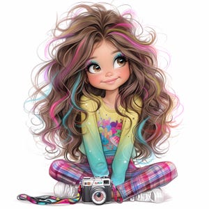 Schrulligen Fotograf Mädchen Clipart 10 hochauflösende Aquarell JPGs für Junk Journals Scrapbooking Kartenherstellung Digital Download Fantasy
