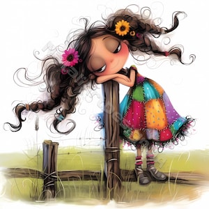 Fille rustique décalée Clip Art 10 haute résolution aquarelle JPG indésirable journalisation Scrapbooking Carterie en téléchargement numérique Kit Fantasy Country Farm