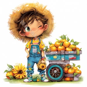 Fermier original Clip Art 10 fichiers JPG aquarelle haute résolution, journalisation indésirable, scrapbooking, fabrication de cartes Kit de téléchargement numérique Fantasy Fruit Farm life