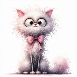 Clipart de gato blanco peculiar 10 JPG de acuarela de alta resolución para revistas basura Scrapbooking Fabricación de tarjetas Descarga digital Animales de fantasía