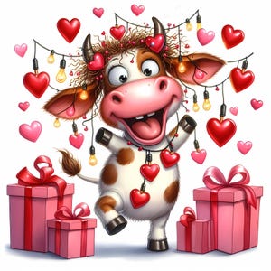 Vache originale de la Saint-Valentin Clipart 10 fichiers JPG aquarelle haute résolution pour journaux indésirables Scrapbooking Carterie en téléchargement numérique Fantasy love clipart