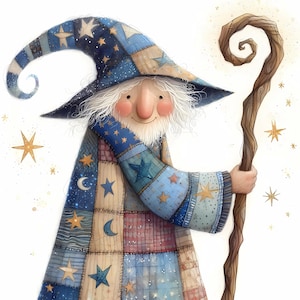 10 Clipart sorcier original haute résolution aquarelle JPG pour journaux indésirables Scrapbooking Carterie en téléchargement numérique Fantasy lunatique grand-père