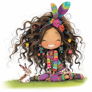 Hippie girl Clip Art 10 High Res Watercolor JPGs Junk Journaling, Scrapbooking, Card Making, Digital Download Kit, Fantasy, Whimsical
