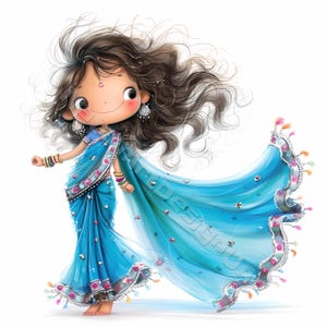Fille indienne fantaisiste Clip Art 10 haute résolution aquarelle JPG indésirable journalisation, scrapbooking, fabrication de cartes Kit de téléchargement numérique mode fantastique