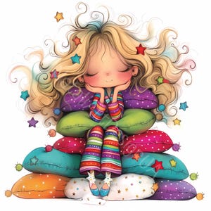 Fille endormie lunatique Clipart 10 haute résolution aquarelle JPG pour journaux indésirables Scrapbooking fabrication de cartes en téléchargement numérique Fantasy lunatique