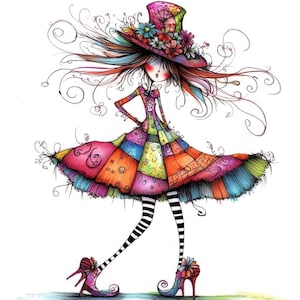 Eigenzinnige haute couture-clipart 10 high-res aquarel jpg's voor ongewenste tijdschriften scrapbooking kaarten maken digitale download fantasie grillig