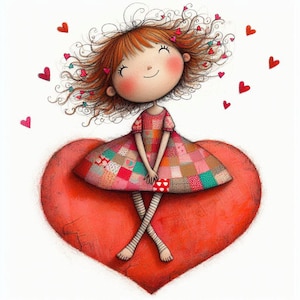 Ragazza di San Valentino eccentrica Clipart 10 JPG ad alta risoluzione per acquerelli per diari spazzatura, scrapbooking, creazione di biglietti, download digitale Clipart di amore fantasy