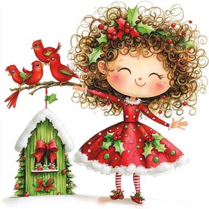 Skurrile Weihnachtsmädchen Clipart 10 hochauflösende JPGs in Aquarellfarben für Junk Journals Scrapbooking Kartenherstellung Digital Download Fantasy