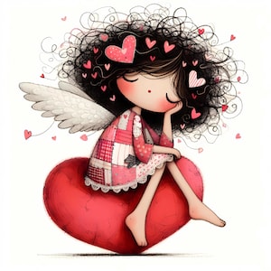 Fille originale de la Saint-Valentin Clipart 10 fichiers JPG aquarelle haute résolution pour journaux indésirables Scrapbooking Carterie en téléchargement numérique Fantasy love clipart
