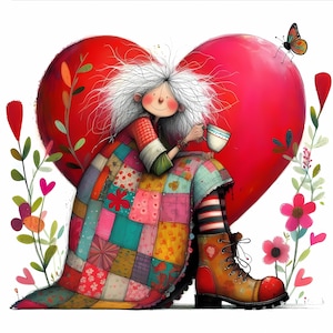 Saint-Valentin décalé grand-mère Clipart 10 JPG aquarelle haute résolution pour journaux indésirables Scrapbooking carte téléchargement numérique Fantasy love clipart