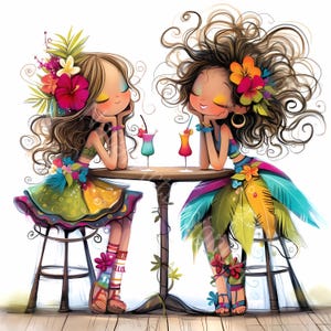 Hawaiianische Freundschaft Clip Art 10 hochauflösende JPGs in Aquarellfarben für Junk Journaling Scrapbooking Kartenherstellung Digitaler Download Kit Fantasy wunderlich