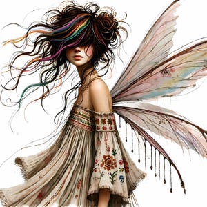 Schrullig Boho Fee Clip Art 10 hochauflösende JPGs in Aquarell Farben Junk Journaling, Scrapbooking, Kartenherstellung, Digital Download Kit, Fantasy, Skurril