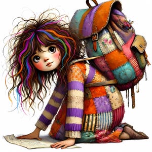 Fille de touriste originale Clipart 10 JPG aquarelles haute résolution pour journaux indésirables Scrapbooking Carterie en téléchargement numérique Voyage fantastique touristique