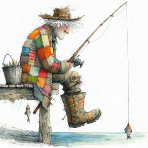 Viejo pescador Clipart 10 Alta Resolución Acuarela JPG para Diarios basura Scrapbooking Fabricación de tarjetas Descarga digital Fantasía Abuelo caprichoso