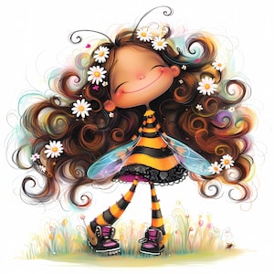 Fille abeille originale Clip Art 10 haute résolution JPG aquarelles, journalisation indésirable, scrapbooking, fabrication de cartes, Kit de téléchargement numérique, clipart Fantasy miel