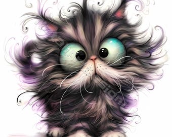 Frazzled cat Clip art 10 High Res Watercolor JPGs for Junk Journals Scrapbooking Card Making Digital Download Fantasy Whimsical animals