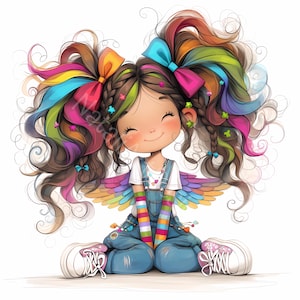 Fille ange lunatique Clip Art 10 haute résolution aquarelle JPGs journalisation indésirable, scrapbooking, fabrication de cartes clipart Fantasy en téléchargement numérique