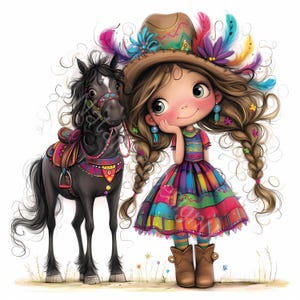 Schrulliges Cowgirl Clip Art 10 hochauflösende JPGs in Aquarellfarben Junk Journaling, Scrapbooking, Kartenherstellung Digital Download Kit Fantasy Clipart Western